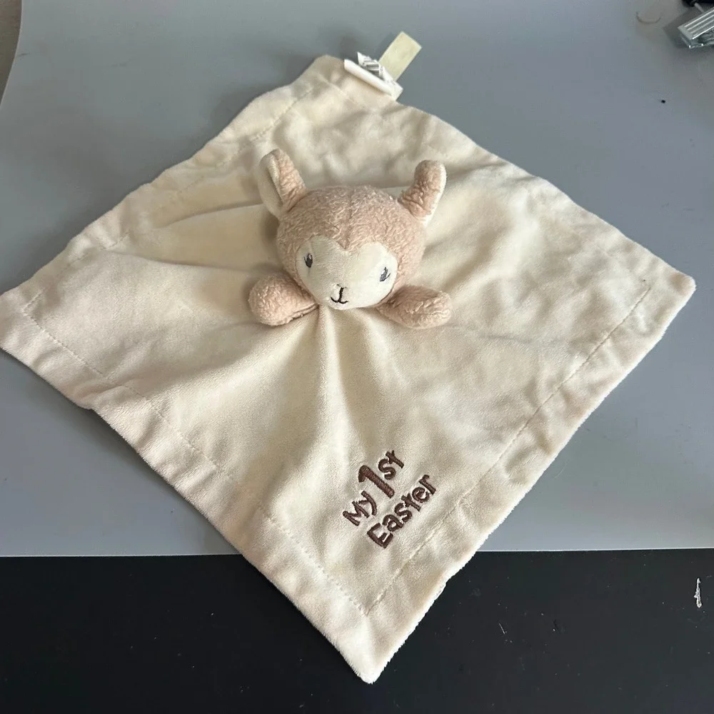 My 1st Easter Lamb Security Blanket Plush Lovey Cream Tan Velour 12x12